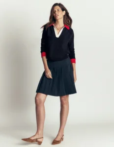 Lucy Cotton Henley Sweater Navy Colourblock