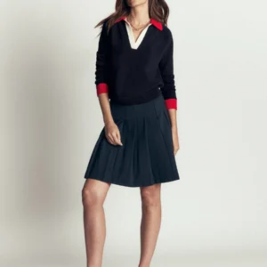 Lucy Cotton Henley Sweater Navy Colourblock
