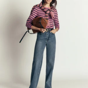 Olivia Long Sleeve Breton Heather Rose and Navy Stripe