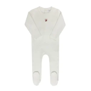 Baby Girl Footie – Ivory Pink – Bow Print