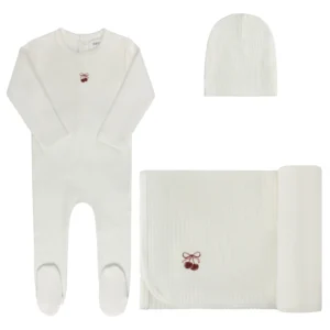 Baby Girl Layette Set – Ivory Pink – Bow Print