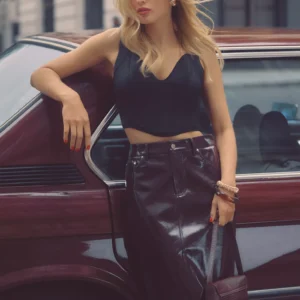 Berenice Patent Faux-Leather Midi Skirt