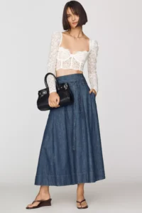 Second Female Evana Denim Midi Skirt