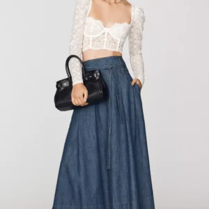 Second Female Evana Denim Midi Skirt