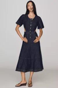 By Anthropologie Cutout Denim Midi Dress