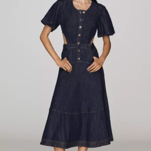 By Anthropologie Cutout Denim Midi Dress