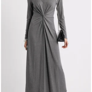 Twist Front Long Sleeve Jersey Maxi Dress