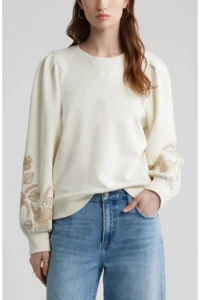 Embroidered Sleeve Cotton Sweatshirt Treasure & Bond