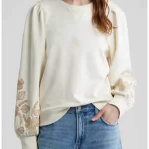 Embroidered Sleeve Cotton Sweatshirt Treasure & Bond