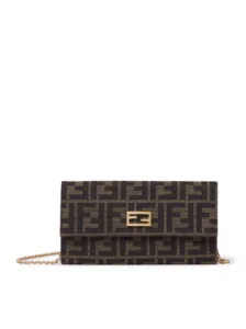 Continental Wallet in Jacquard FF Zucca and Brown Leather