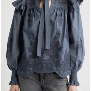 Nisa Floral Embroidered Ruffle Top AllSaints