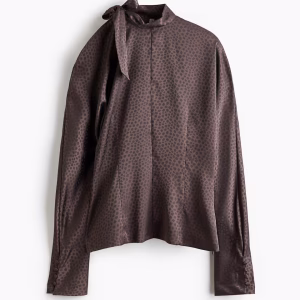 Jacquard-Weave Bow-Collar Blouse