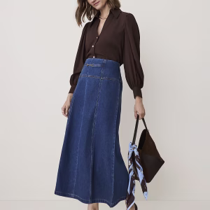 Horsebit Full Denim Skirt