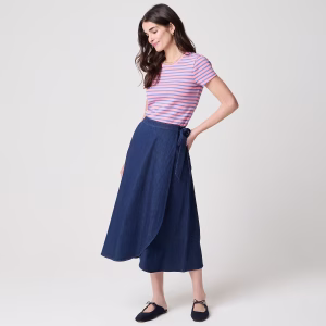 Chambray faux-wrap skirt