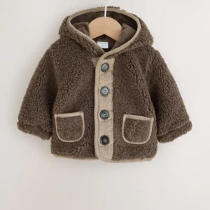 Chocolate Brown Borg Hooded Fleece Lined Baby Jacket