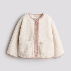 Corduroy-Detail Teddy Fleece Jacket