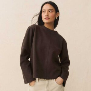 Chocolate Brown Cosy Soft Touch Crew Neck Sweatshirt with Neck Scarf