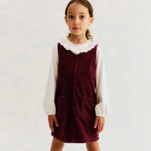 Corduroy Jumper Dress Dark red