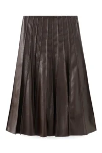 Dalia Pleated Faux Leather Midi Skirt MANGO