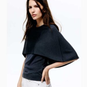 Fine-knit cape top Dark gray