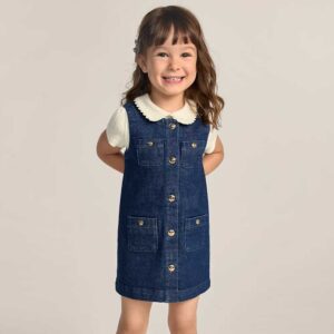 Girls Button Denim Shift Dress - The Leopard Edit - blue