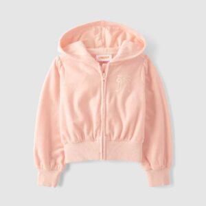 Girls Embroidered Bow Velour Zip Up Hoodie - Le Petite Ballet