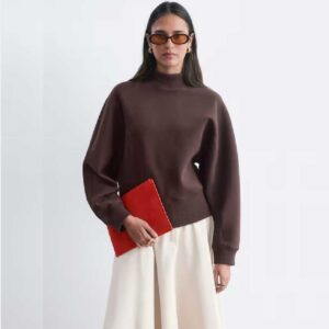 Mock Neck Scuba Sweatshirt Dark Brown