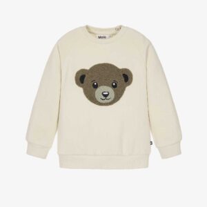 Molo Boys Ivory Cotton Sweatshirt with Teddy Motif