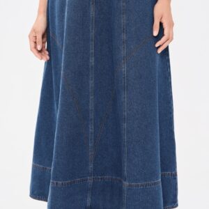 Moon River Belt Buckle Detail Denim Midi Skirt