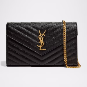 Saint Laurent YSL Monogram Large Wallet on Chain in Grained Leather