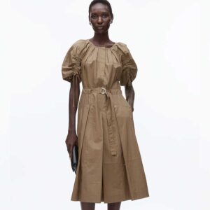 Poplin Ruched Sleeve Midi Dress