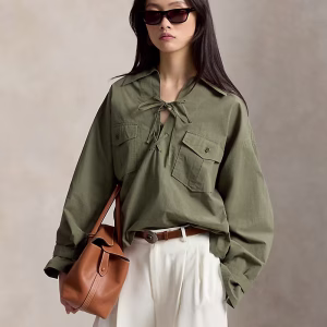 Lace-Up Cotton Shirt Polo Ralph Lauren