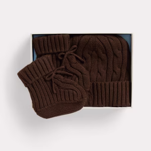 Cable-Knit Cotton Beanie & Bootie Set