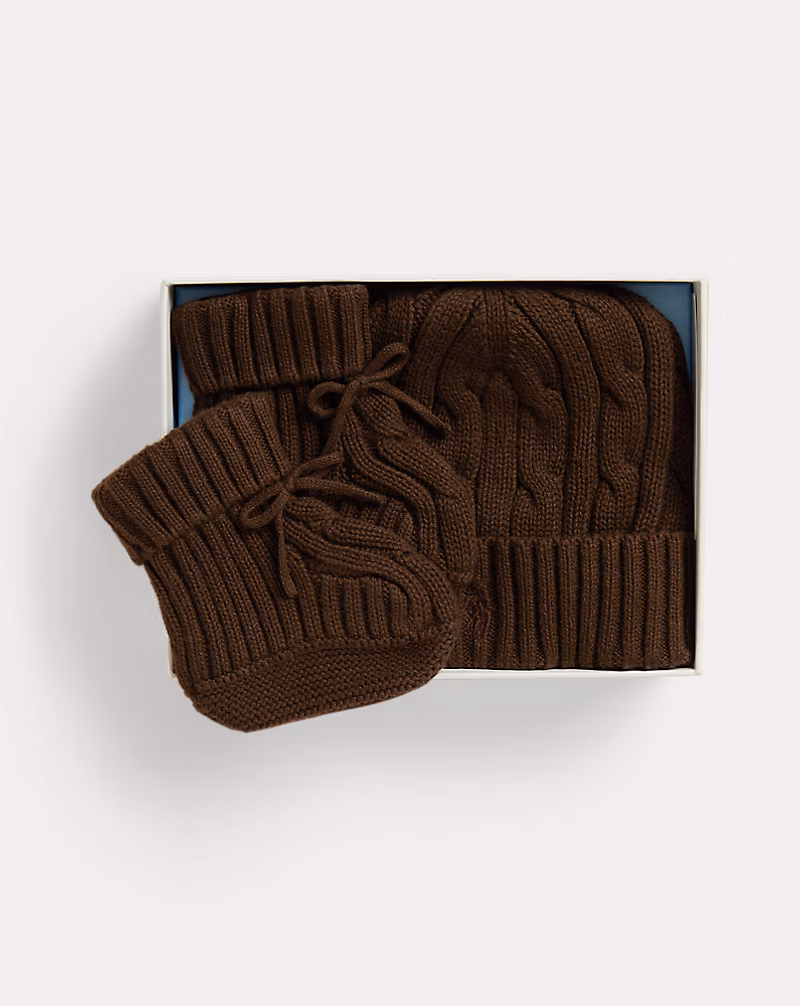 Cable-Knit Cotton Beanie & Bootie Set