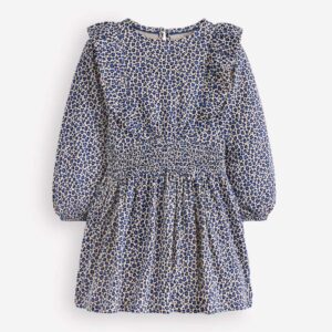 Suki Shirred Jersey Dress Blue Leopard