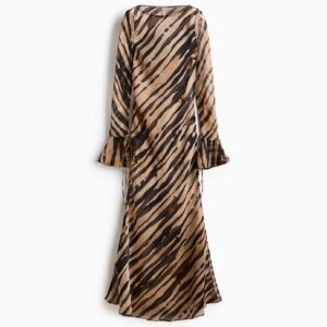 Tie-Detail Chiffon Dress Dark brown/zebra print