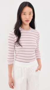 Vince Rib Stripe Long Sleeve Crew Tee