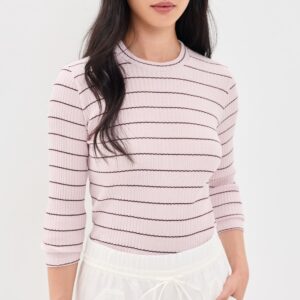 Vince Rib Stripe Long Sleeve Crew Tee