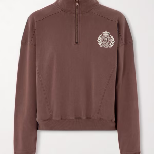 SPORTY & RICH Embroidered cotton-jersey half-zip sweatshirt