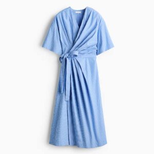 Wrap Midi Dress Light blue/pinstriped