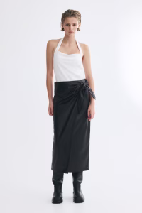 Coated Tie-Detail Skirt