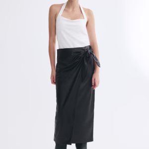 Coated Tie-Detail Skirt