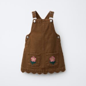 Embroidered Floral Twill Pinafore