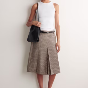 Box-Pleat Checked Wool Midi Skirt