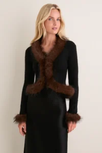 Self-Portrait Black Faux Fur Knit Cardigan
