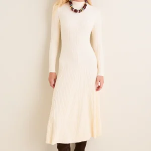 Hyacinth House Cream Ribbed Knit Corey Midi Dress