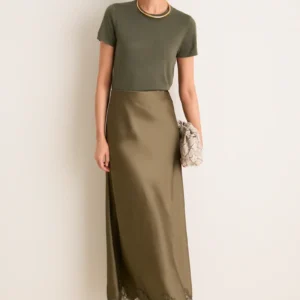 Tuckernuck Burnt Olive Satin Mischa Slip Skirt