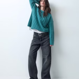 ASOS DESIGN wide rib boxy crew neck sweater in teal