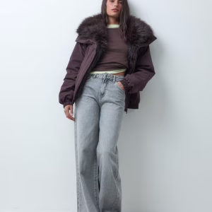 ASOS DESIGN waterfall bomber jacket with chocolate faux-fur trim in chocolate