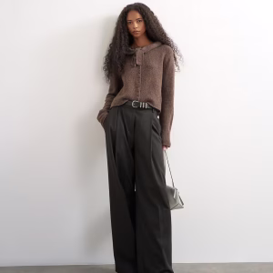 Topshop knit scarf cardigan with wool in pecan